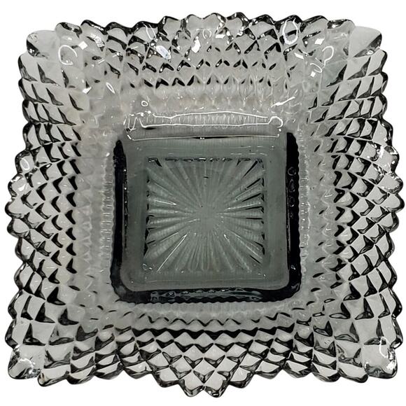Vtg 1970s Federal Glass Smokey Trinket Candy Dish Diamond Cut Square Decorative - Picture 2 of 8